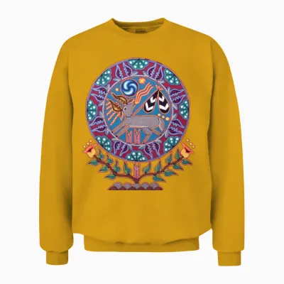 Native Huichol Peyote Deer Unisex Sweatshirt - Gold