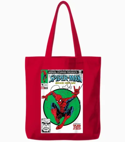 Marvel Studios Spider-Man: Bnd Movie 2026 Comic Cover Homage Tote Bags - Red