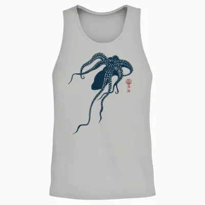 Japanese Aesthetic Vintage Octopus Unisex Tank Top - Ash