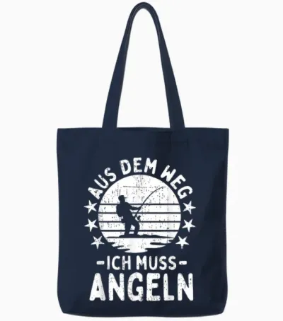 Angler Fisherman Saying Funny Men Boys Fishing T-Shirt, Green Tote Bags - Navy
