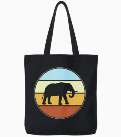 Elephant Retro Tote Bags - Black