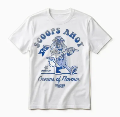 Stranger Things Scoops Ahoy Retro T-Shirt, White, S Unisex T-Shirt - White