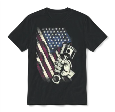 Vintage American Flag Diesel Muscle Car Mechanic Unisex T-Shirt - Black