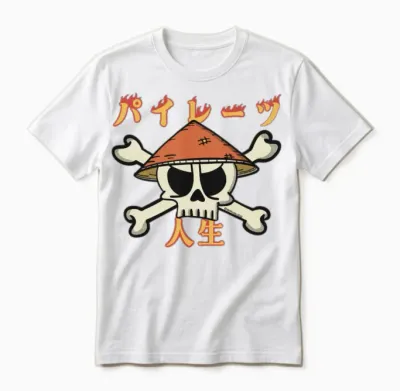 Skull with Straw Hat (a Pirates Life in Japanese) Unisex T-Shirt - White