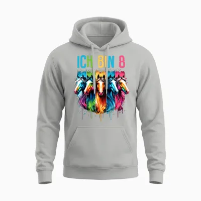 Ich Bin 8 Geburtstag Pferde Mädchen Pferd 8 Jahre Unisex Hoodie - Ash