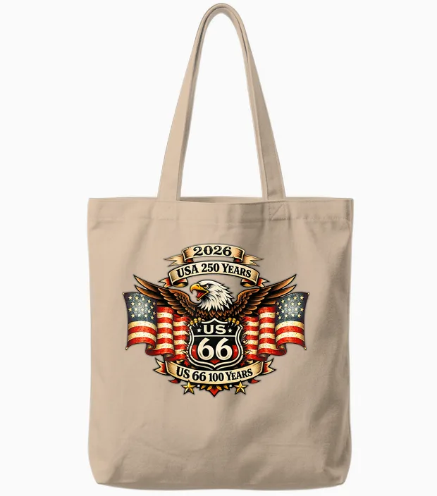 Usa 250 Us Highway 66 Mother Road Anniversary Adler Tattoo Tote Bags in Natural