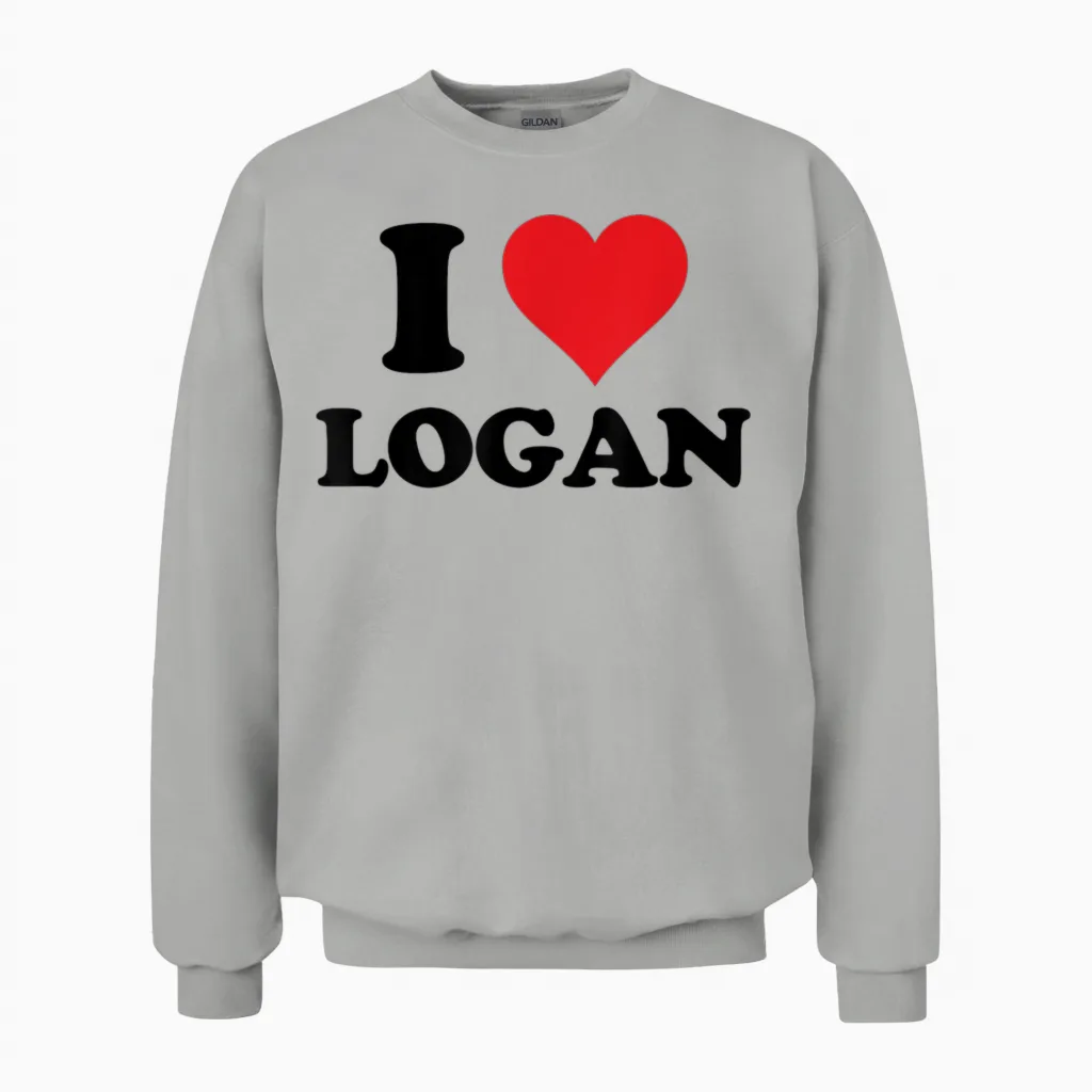 I Heart Logan First Name I Love Personalized Stuff Unisex Sweatshirt in Ash