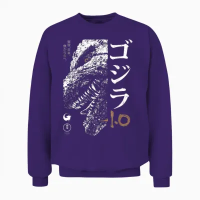 Godzilla Minus One Half Face Black & White Movie Unisex Sweatshirt - Purple