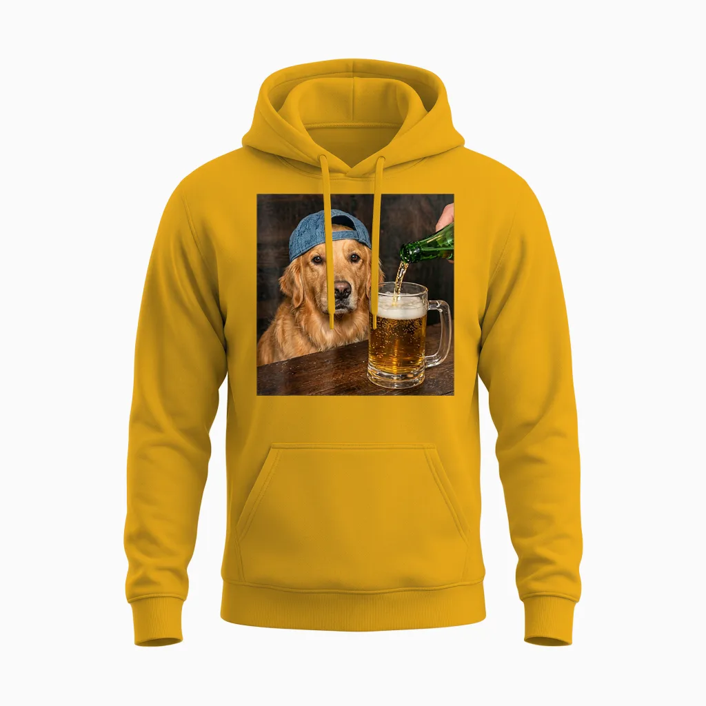 Golden Retriever Trinkt Bier Lustiges Hunde-Meme Unisex Hoodie in Gold