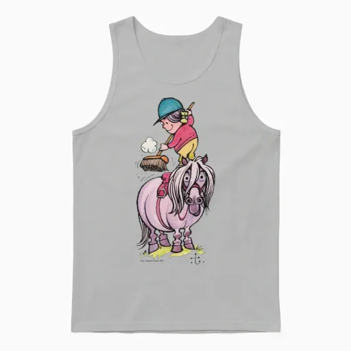 Thelwell Rider Cleaning Their Horse Unisex Tank Top in Ash