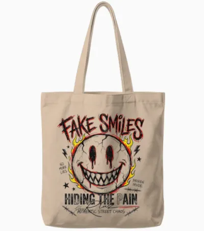 Backprint Streetwear Fashion Women's Men's Retro Smile Tote Bags - Natural