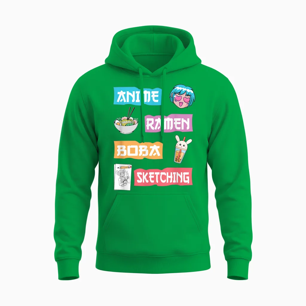 Anime Ramen Boba Sketching - Kawaii Anime Lover Merch Gift T-Shirt Small Unisex Hoodie in Irish Green