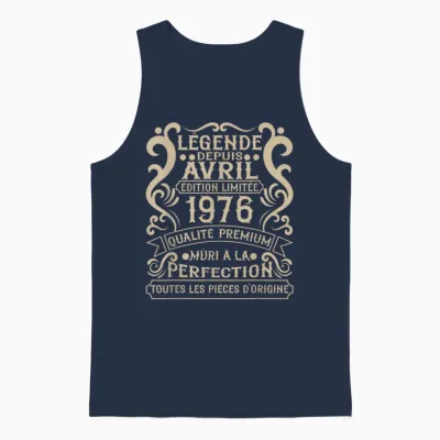 April 1976 - 49 Years Anniversary Gift Vintage 1976 T-Shirt, Black, S Unisex Tank Top - Navy