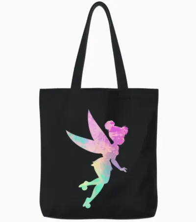 Disney Peter Pan Tinker Bell Tie Dye 90s T-Shirt, Black, S Tote Bags - Black