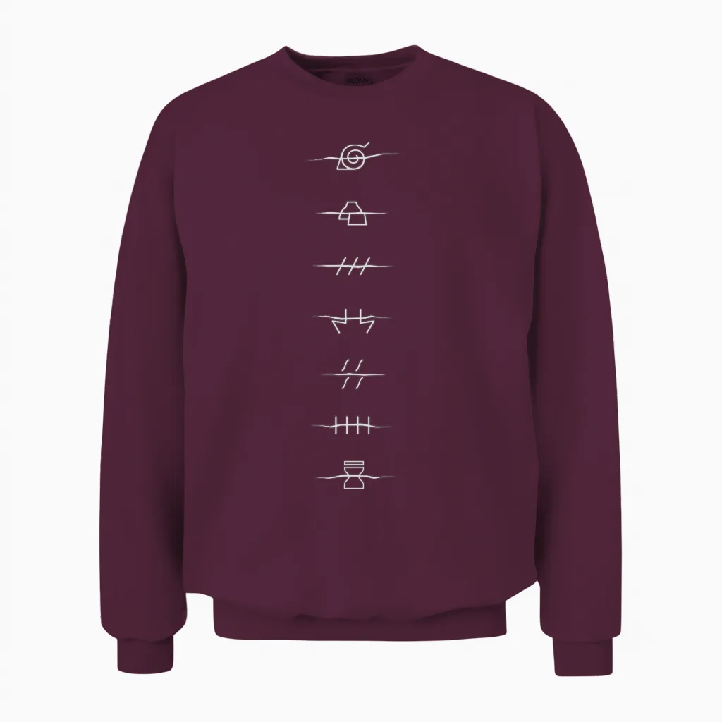 Naruto Shippuden Front Back Anti-Village Anime T-Shirt Haut De Gamme Unisex Sweatshirt in Maroon