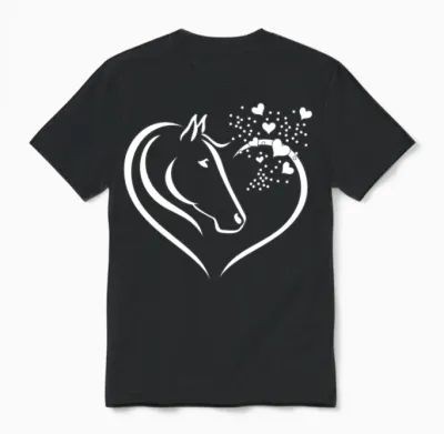 Animal Motif Horses Horse Portrait Heart Gift Unisex T-Shirt - Black