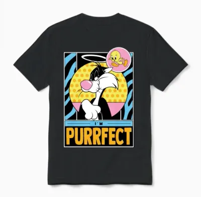 Looney Tunes Sylvester I'm Purrfect Funny Design Unisex T-Shirt - Black