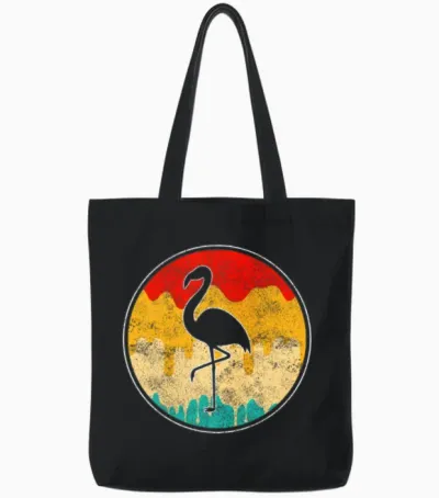 Flamingo Retro Tote Bags - Black