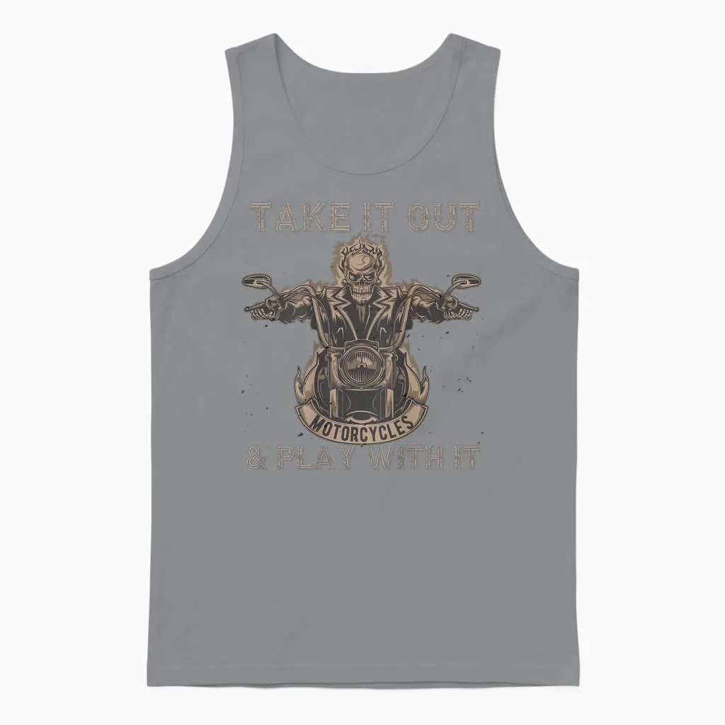 Funny Biker Skeleton Motorcycle Rider - Back Print Unisex Tank Top in Sport Grey
