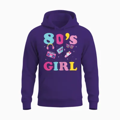 80s 80s Party Outfit Costume 80's Girl T-Shirt, Black Unisex Hoodie - Purple