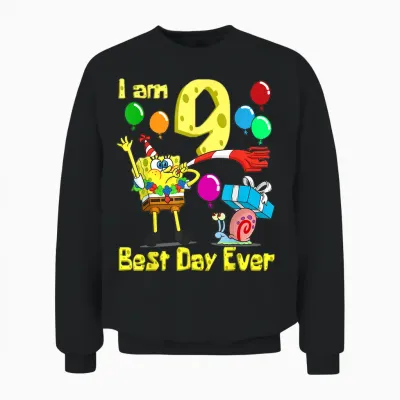 Mademark X Spongebob Squarepants - Spongebob I Am 9 Years Old Birthday Party Unisex Sweatshirt - Black