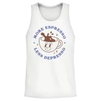 More Espresso Less Depresso — Coffee Unisex Tank Top - White – 2