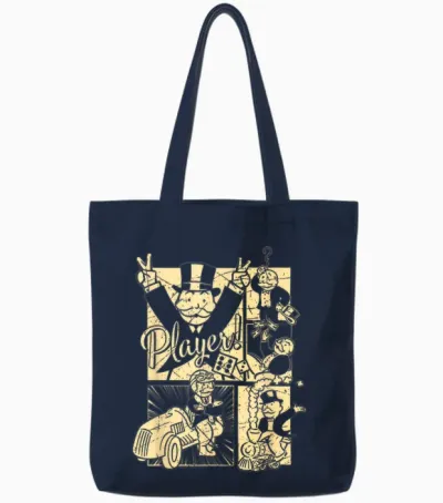 Monopoly Man Player Mount T-Shirt, Blue, S Tote Bags - Navy
