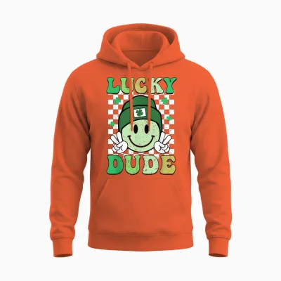 Lucky Dude St Patrick's Day Sunglasses with Lucky Shamrock Unisex Hoodie - Orange