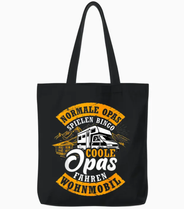 Men's Camper Camping Womo Transit Van Cool Grandpa Driving Caravan T-Shirt, Black, S Tote Bags in Black