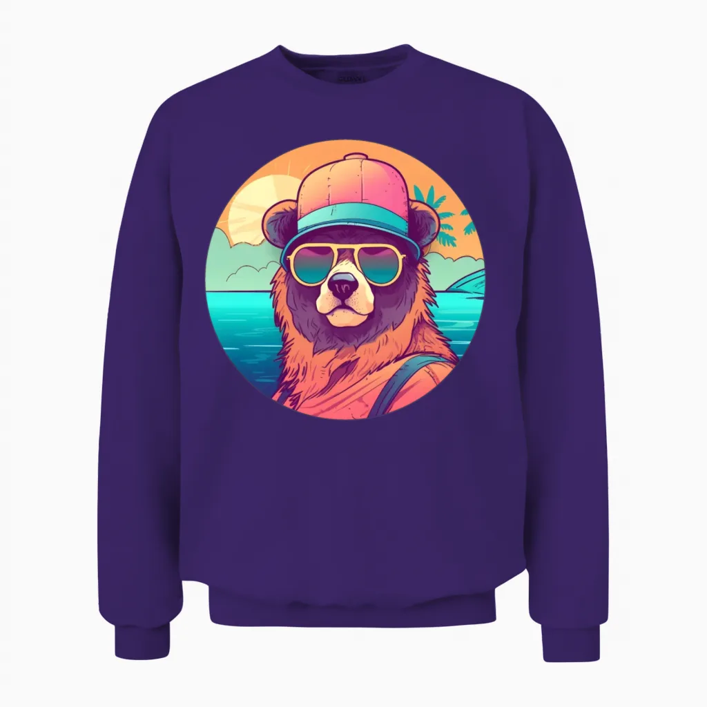 Style Bear Lovers Retro Wildlife Unisex Sweatshirt in Purple