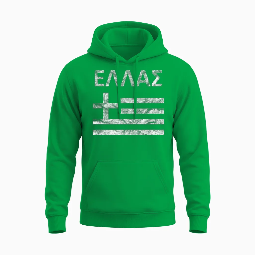 Griechenland-Flagge, Vintage, Griechische Schrift Unisex Hoodie in Irish Green