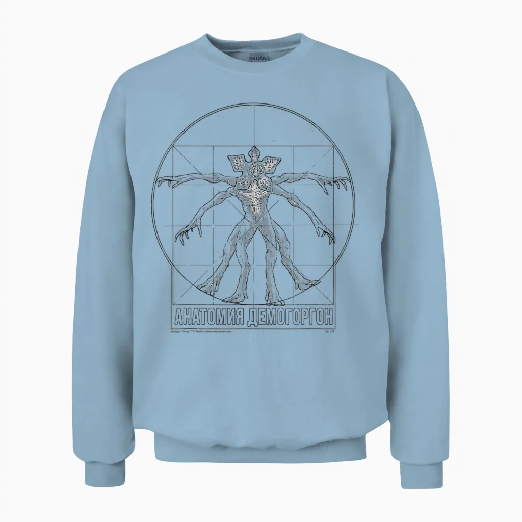 Stranger Things Vitruvian Demogorgon T-Shirt, Gray Unisex Sweatshirt in Light Blue
