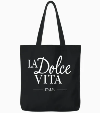 Italy Men Women - Chic La Dolce Vita Italia Elegant Italian T-Shirt, Black, S Tote Bags - Black
