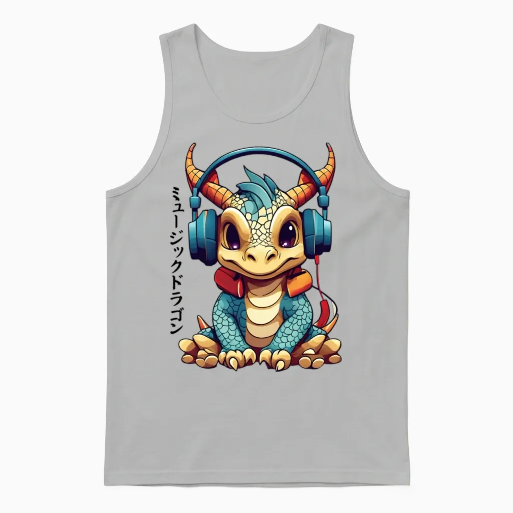 Japanese Music Dragon - Lovers Unisex Tank Top in Ash