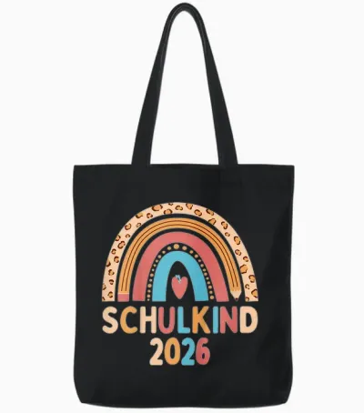Schulkind 2026 Regenbogen Pastell Einschulung Tote Bags - Black