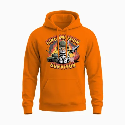 Survivor of Circumcision Funny Strange Cat Meme Unisex Hoodie - Safety Orange