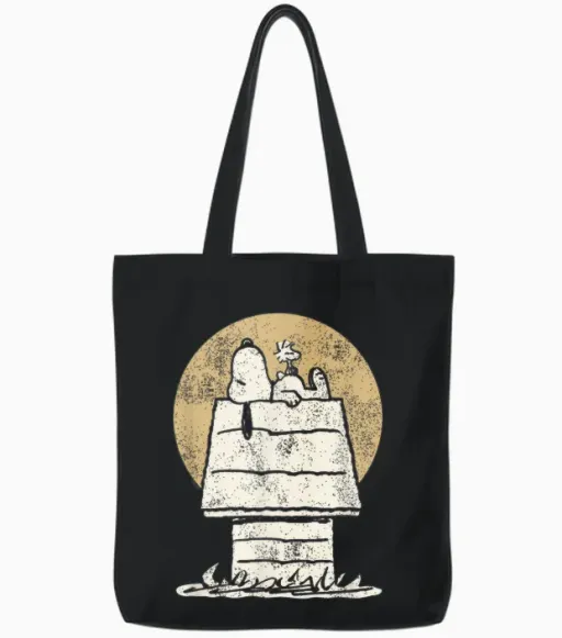 Peanuts Snoopy Woodstock Dog Kennel Tote Bags in Black