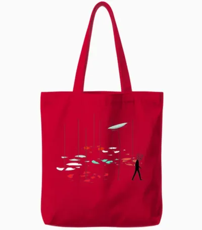 Bear and Spinning Plates Tote Bags - Red