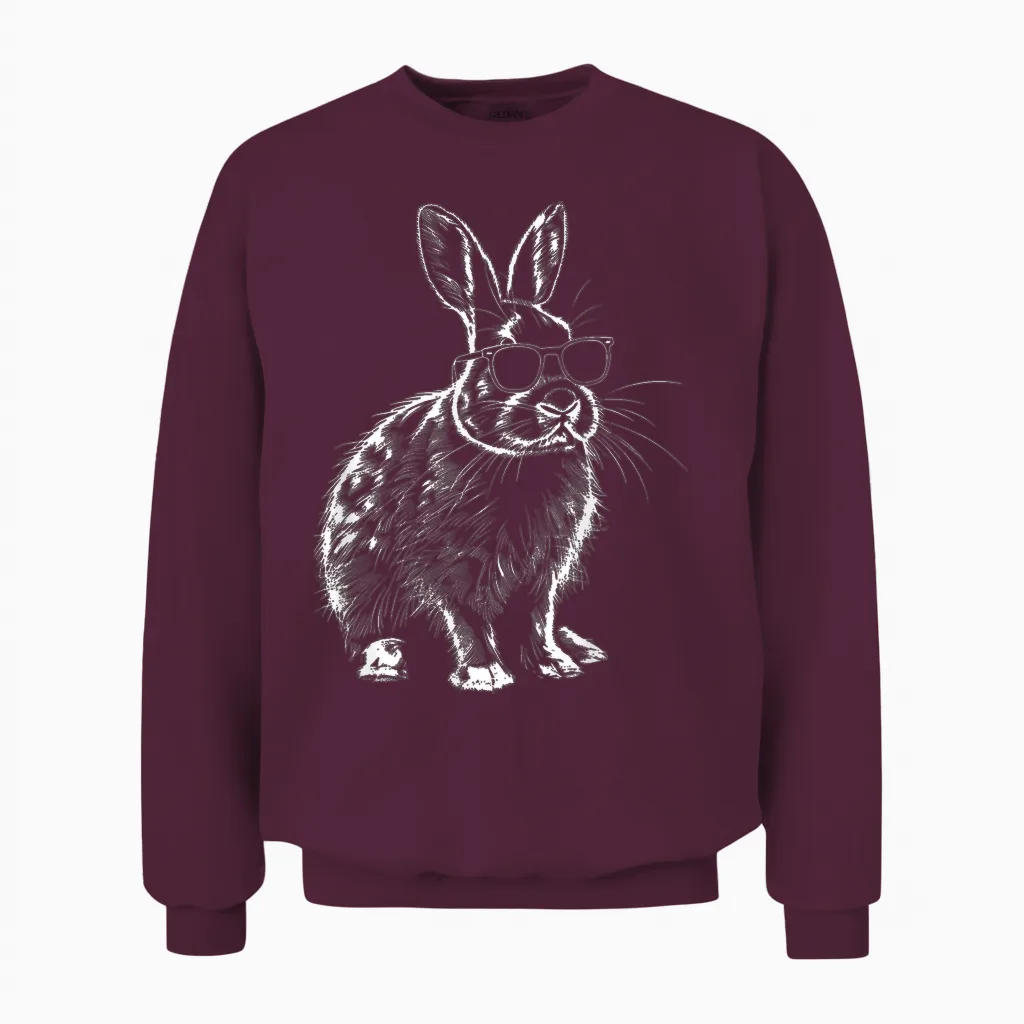 Rabbit Animal Lovers Cute Rabbit Bunny Sunglasses Unisex Sweatshirt in Maroon