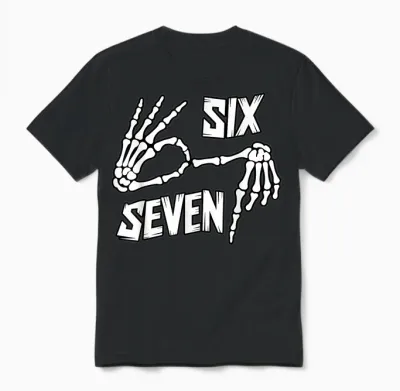 Six Seven 6 7 Meme Skeleton Hands Unisex T-Shirt - Black