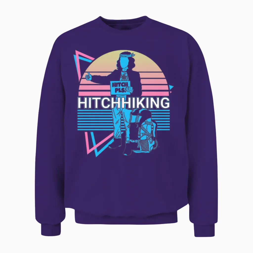 Hitchhiking Retro Hitch Hiking Unisex Sweatshirt in Purple