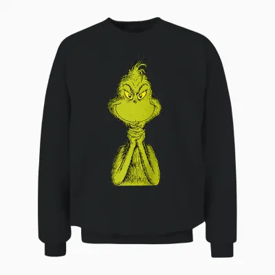 Dr. Seuss Classic Sly Grinch Raglan Baseball Unisex Sweatshirt - Black