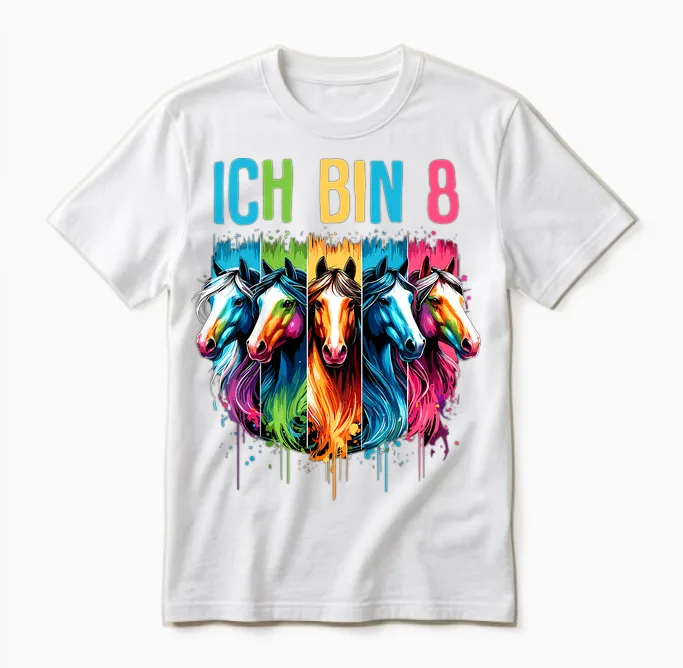 Ich Bin 8 Geburtstag Pferde Mädchen Pferd 8 Jahre Unisex T-Shirt in White