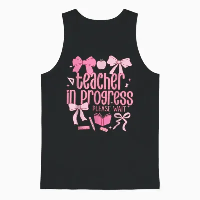 Women Teacher in Progress Coquette Pink Bow Future Teacher Unisex Tank Top - Black