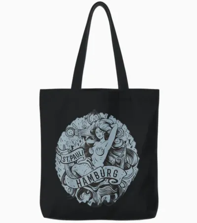 Hamburg St. Pauli Meerjungfrau Tote Bags - Black