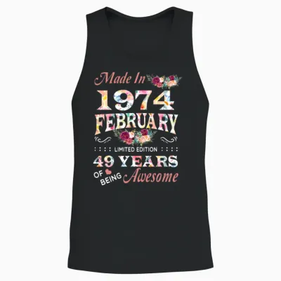 February 1974 Flower 49 Years of Being Awesome Unisex Tank Top - Black
