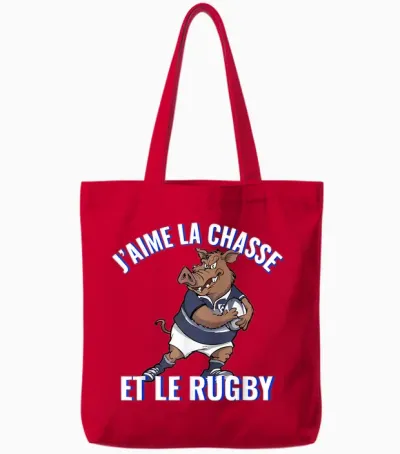 Boar Rugby Player for Hunting Lovers and Rugby T-Shirt, Black, S Tote Bags - Red