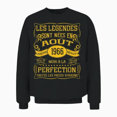 Legends Are Born in August 1966 59th Birthday Unisex Sweatshirt - Black