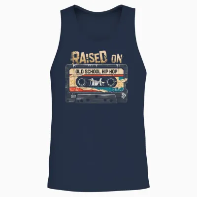 Raised on Old School Hip Hop Tshirt Cassette Graffiti Rap Unisex Tank Top - Navy