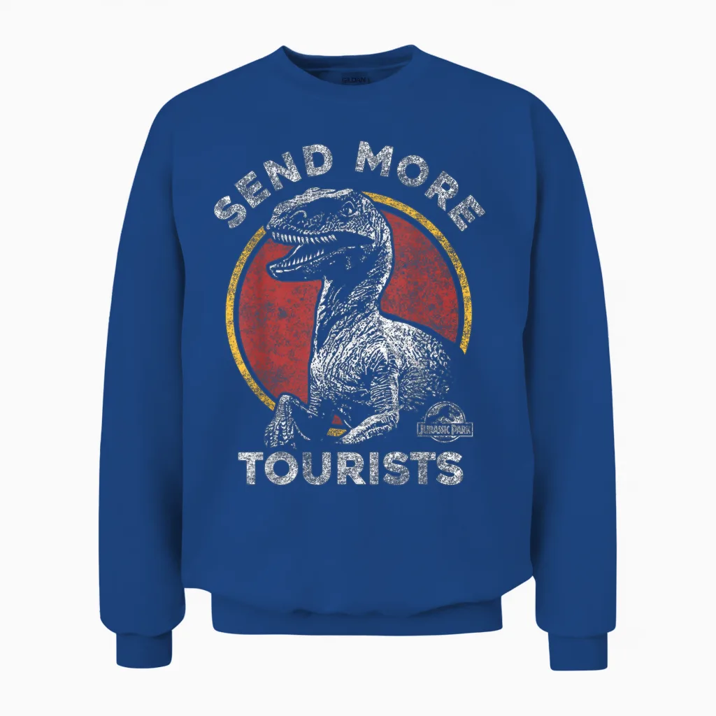 Jurassic Park Send More Tourists Raptor T-Shirt Small Unisex Sweatshirt in Royal